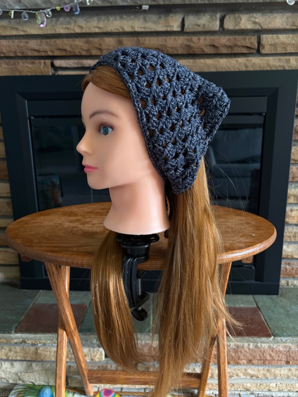 Crocheted Slouchy Hair Scarf Headband - Charcoal Gray